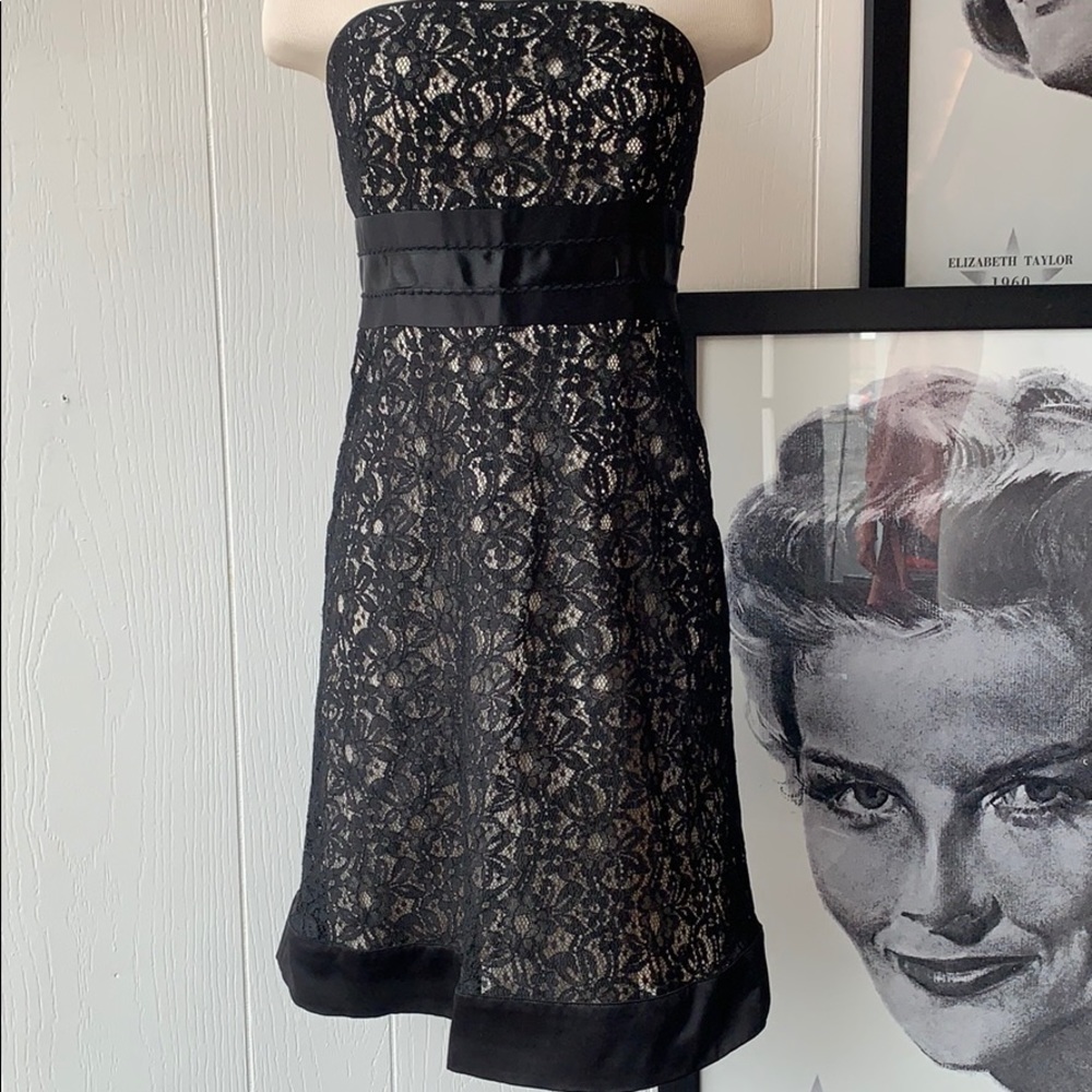 White House Black Market Black Lace Strapless Dress